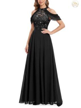 Lace Sequin Contrast Chiffon Bridesmaid Maxi Dress Formal Sleeveless